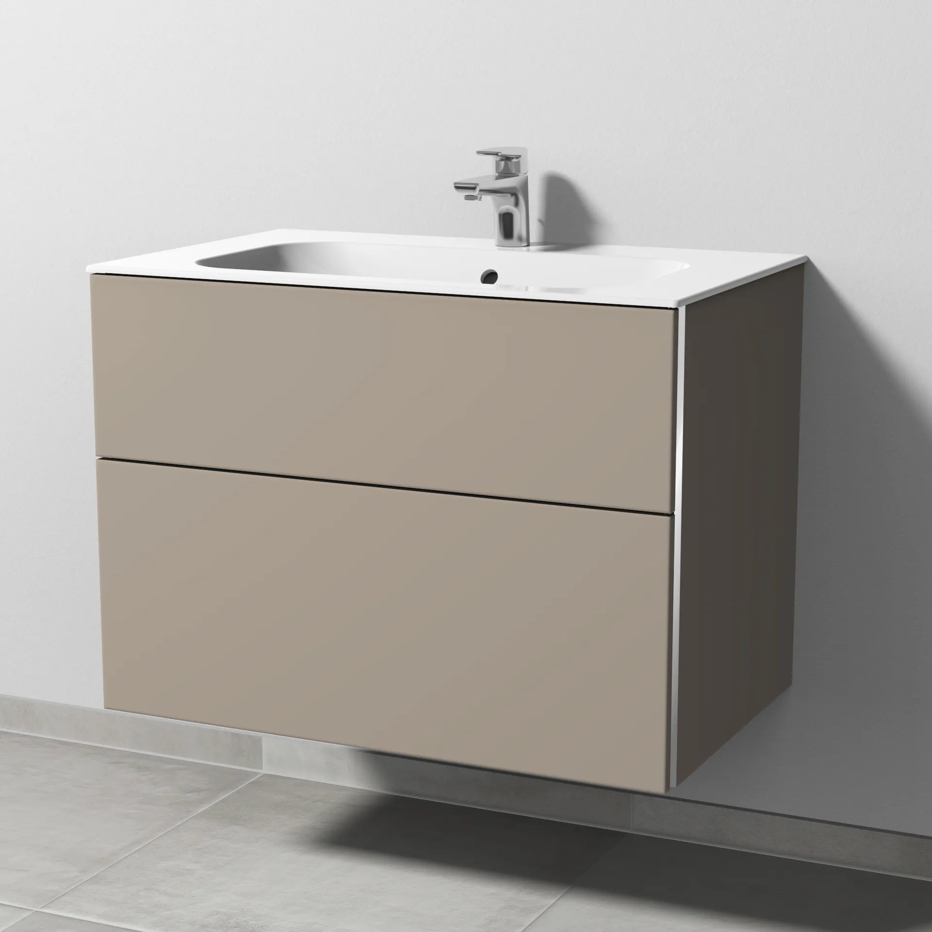Sanipa Keramik-Waschtisch-Set mit Waschtischunterschrank „3way“ 79 × 49,7 × 58,2 cm in Sandgrau (matt), mittig