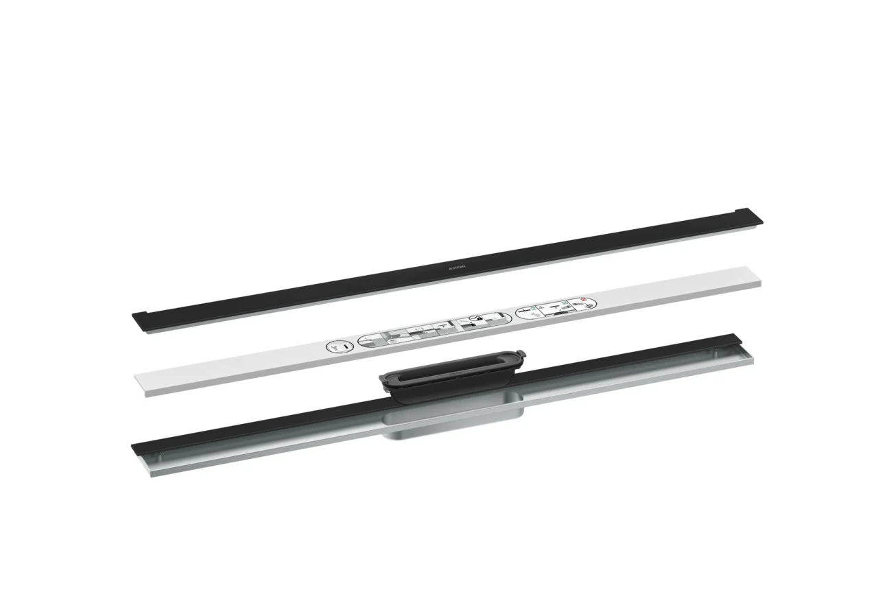 Hansgrohe AXOR Drain Duschrinnen-Fertigset, wandangebunden, mattschwarz, 900 mm Länge, bis 18 mm Fliesenstärke, Edelstahl V2A
