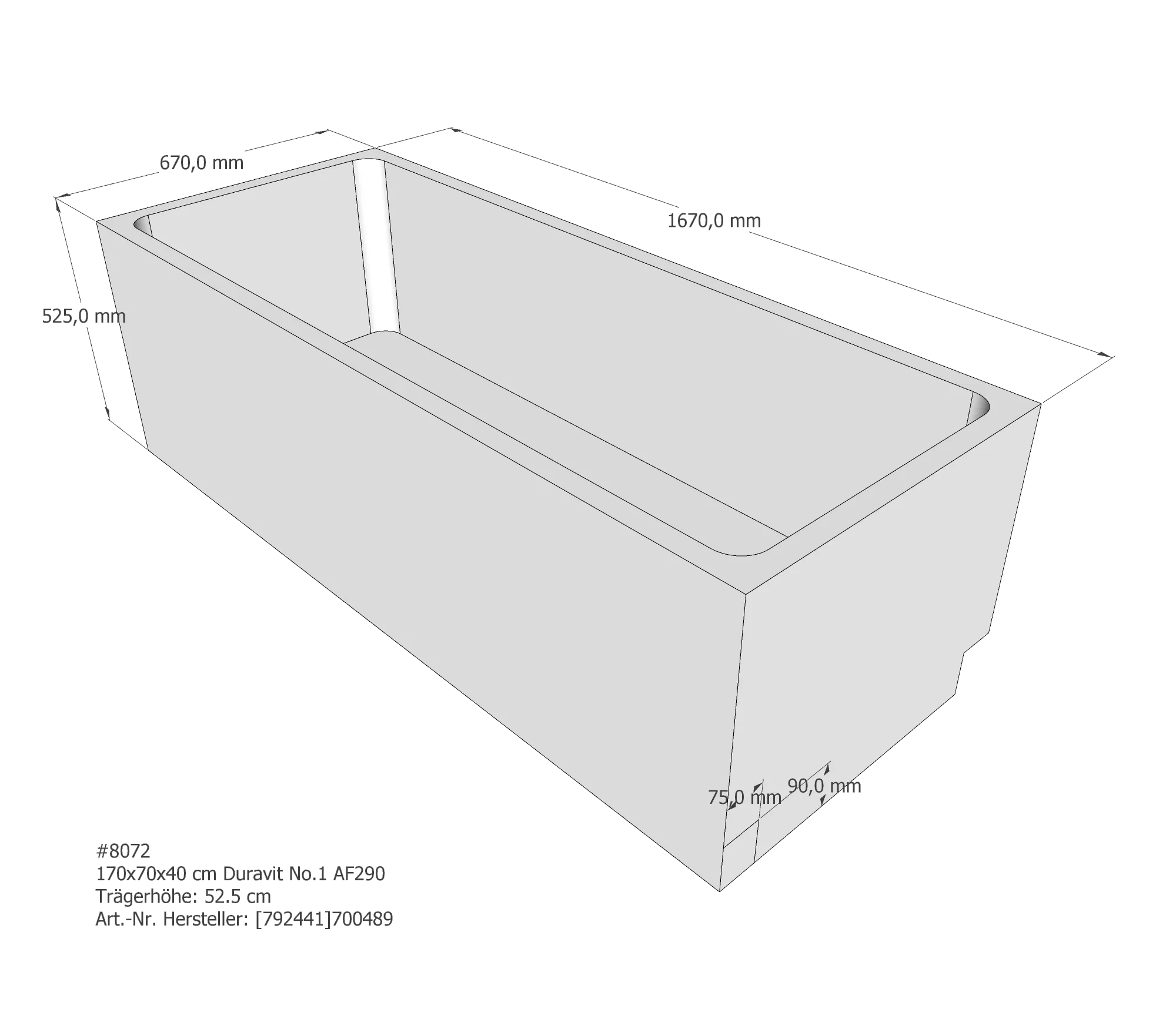Badewannenträger passend für Duravit No.1 170 × 70 × 40 cm