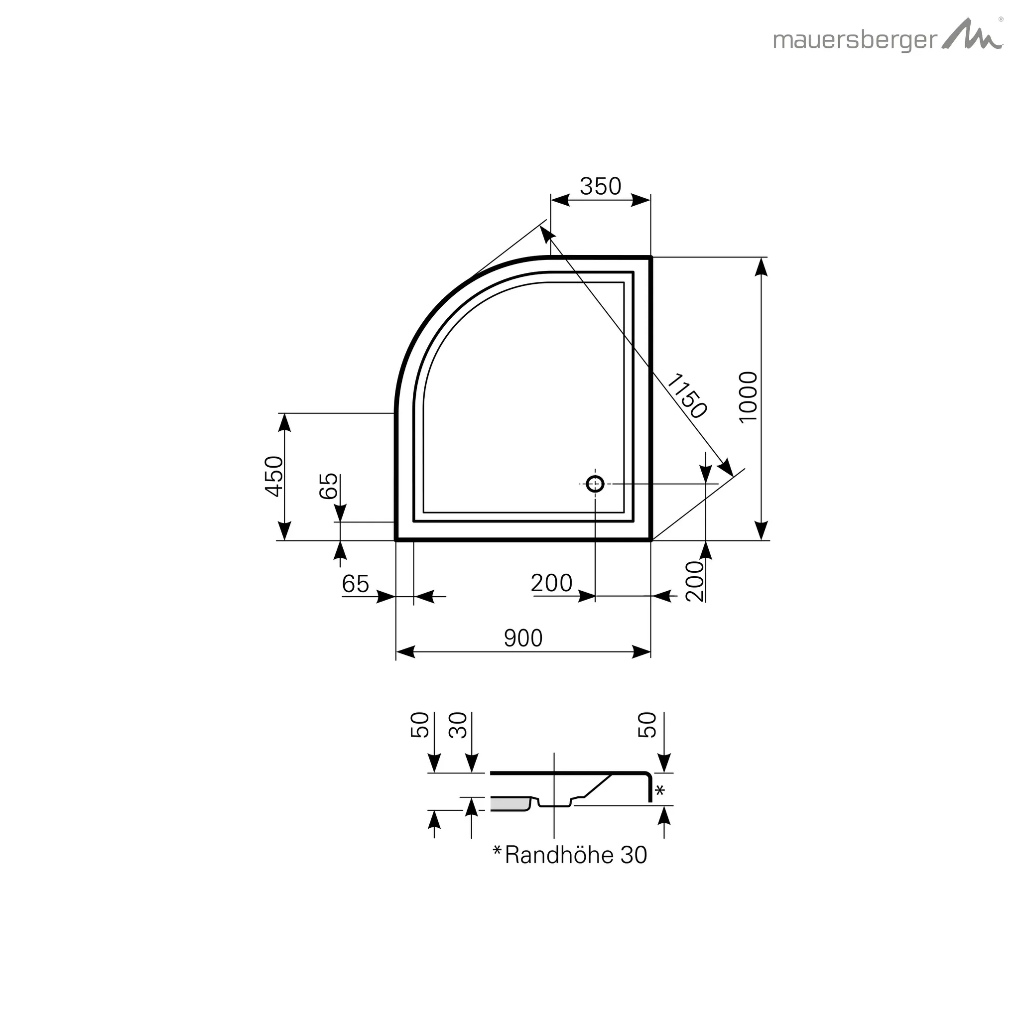 Mauersberger Acryl-Duschwanne albis 100⁄90 SF links, 1000x900x50, rein-weiß Mauersberger Acryl-Duschwanne albis 100⁄90 SF links, 1000x900x50, rein-weiß