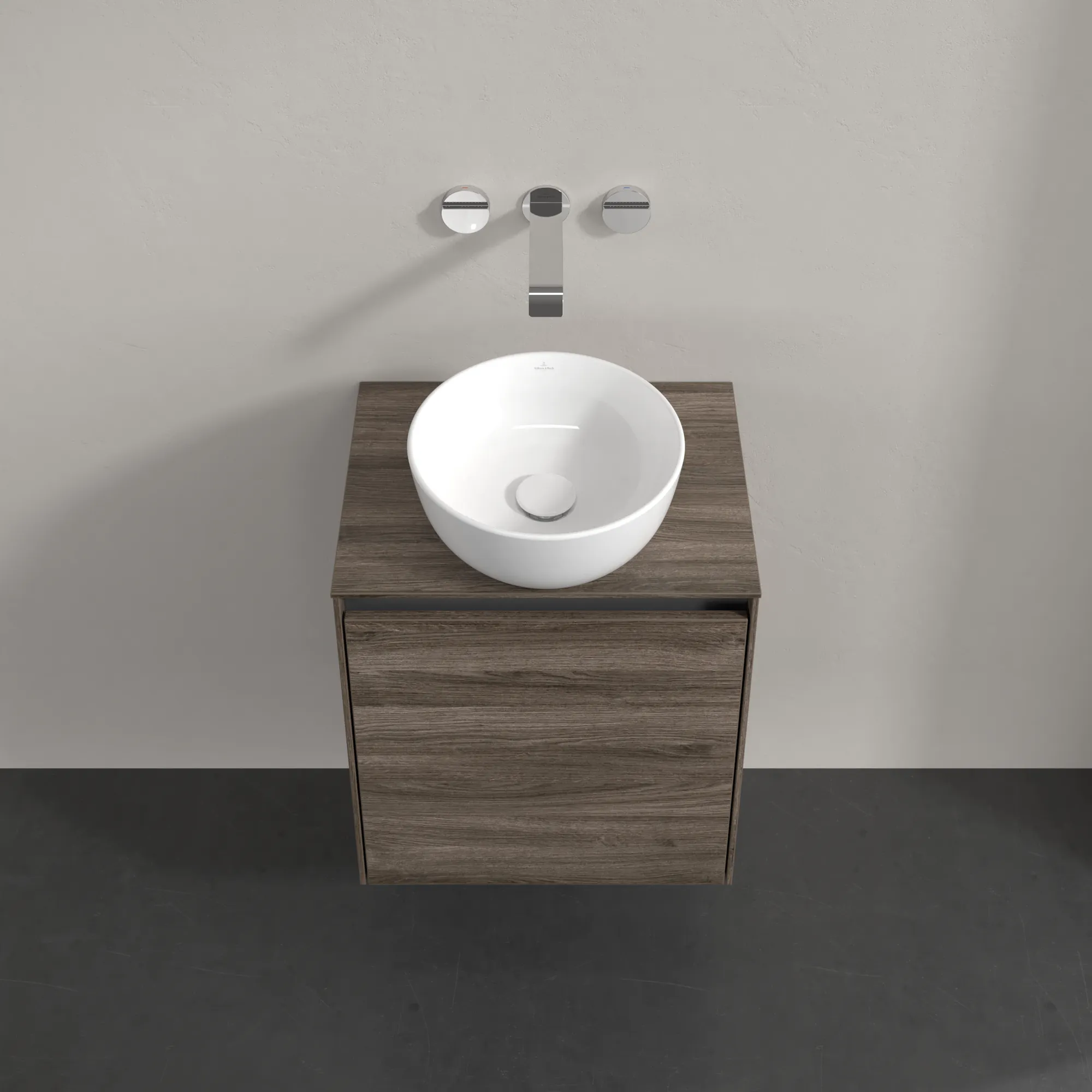 Villeroy & Boch Waschtischunterschrank „Collaro“ 500 × 548 × 380 mm Stone Oak, für Becken mittig, Anschlag rechts, mit Beleuchtung Villeroy & Boch Waschtischunterschrank „Collaro“ 500 × 548 × 380 mm Stone Oak, für Becken mittig, Anschlag rechts, mit Beleuchtung