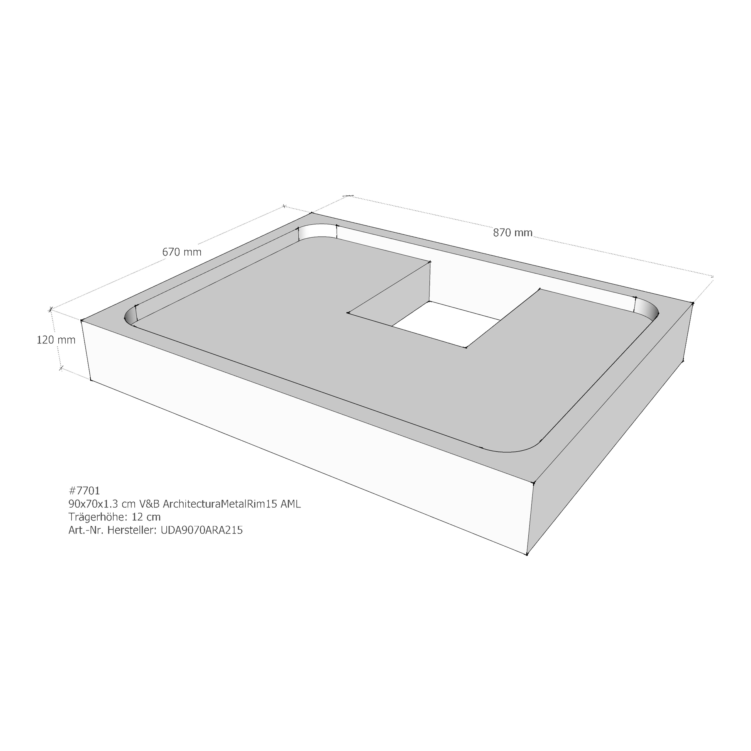 Duschwannenträger für Villeroy & Boch ArchitecturaMetalRim15 90 × 70 × 1,3 cm