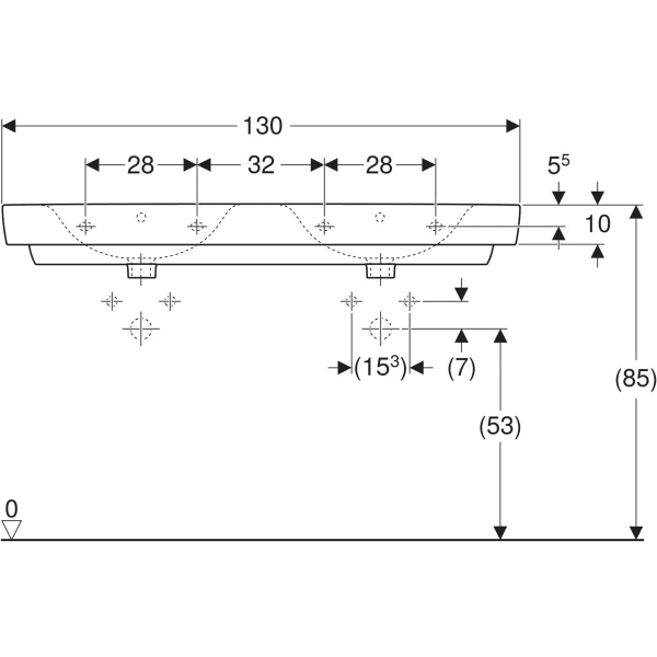 Wandwaschtisch „Renova Plan“, rechteckig, Hahnlochposition links und rechts 130 × 48 cm in weiß alpin Wandwaschtisch „Renova Plan“, rechteckig, Hahnlochposition links und rechts 130 × 48 cm in weiß alpin
