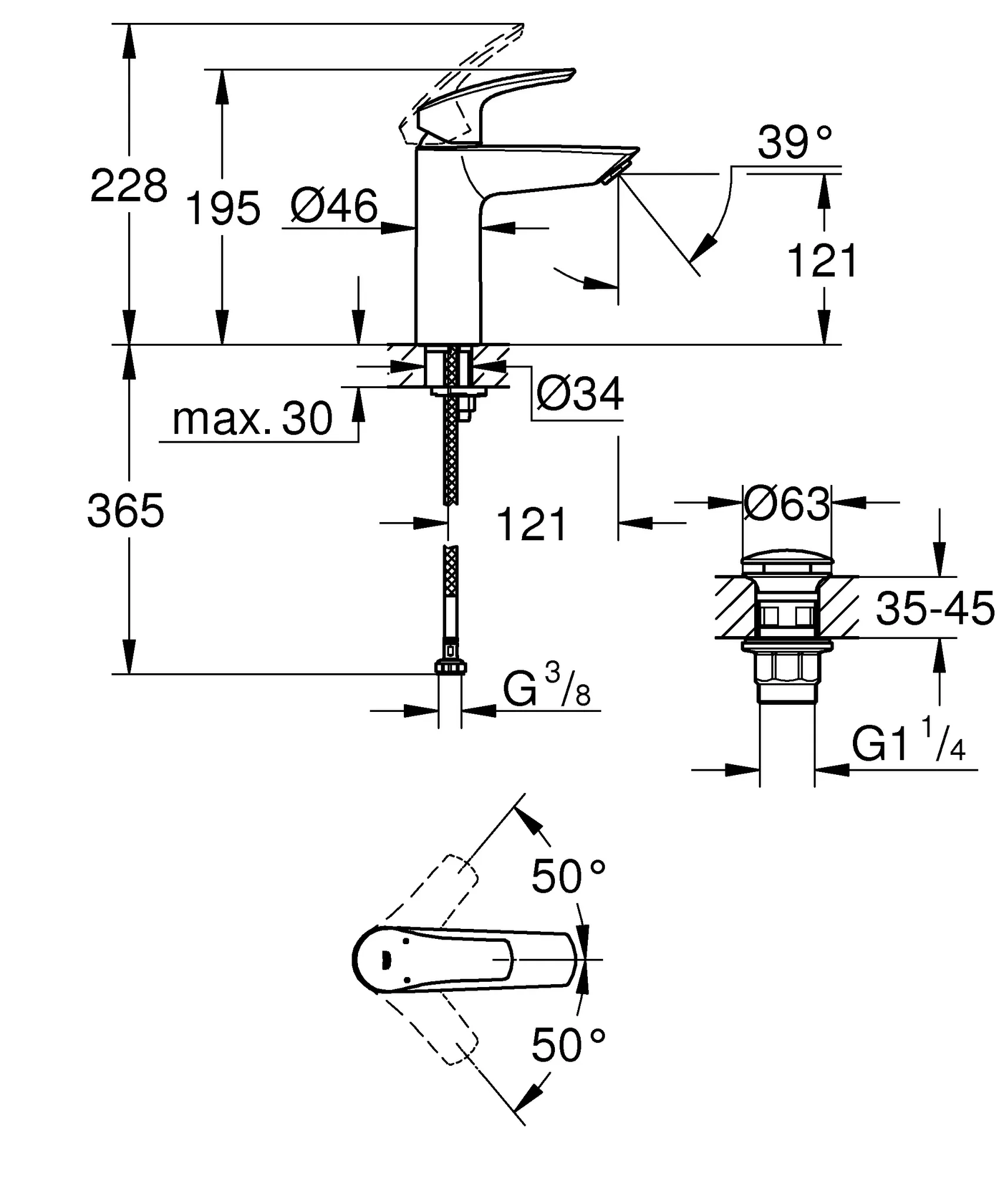 Einhand-Waschtischbatterie Eurosmart 23923_3, M-Size, Einlochmontage, Temperaturbegrenzer, glatter Körper mit Push-open Ablaufgarnitur, chrom Einhand-Waschtischbatterie Eurosmart 23923_3, M-Size, Einlochmontage, Temperaturbegrenzer, glatter Körper mit Push-open Ablaufgarnitur, chrom