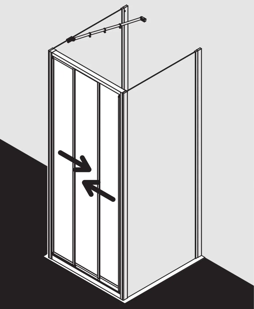 Kermi Duschtür Gleittür 3-teilig für Nische und Ecke „IBIZA 2000“ 200 cm Glas SR Opaco, Profile Silber Mattglanz, Anschlag links und rechts, Schiebetür dreiteilig