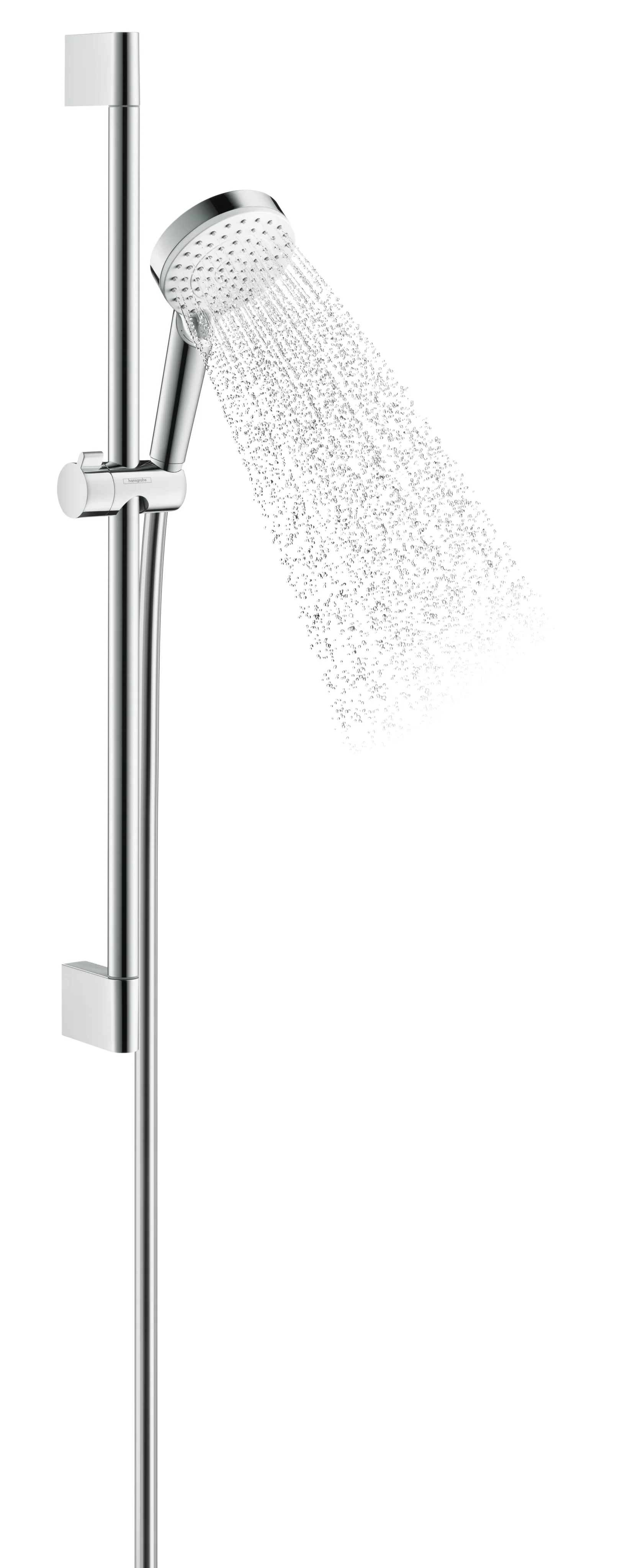 Hansgrohe Crometta Brausenset Vario EcoSmart+ – Handbrause mit 100 mm Kopf, Rain & IntenseRain Strahl, 4,8 l/min Durchfluss, 65 cm Brausestange, weiß/chrom