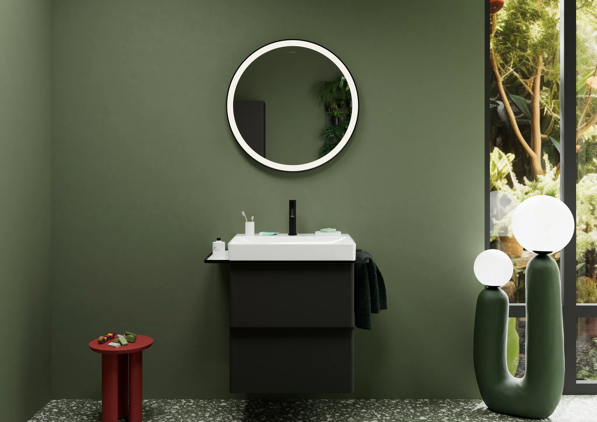 Hansgrohe Xarita Lite S Spiegel mit runder LED-Beleuchtung, 700x700x30 mm, Mattschwarz Hansgrohe Xarita Lite S Spiegel mit runder LED-Beleuchtung, 700x700x30 mm, Mattschwarz