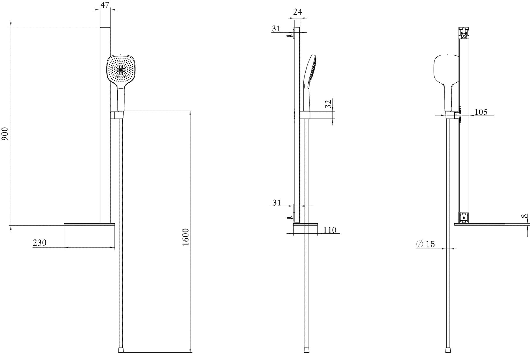 Villeroy & Boch Infinity Showers Duschgarnitur TVS110002000, 230 x 110 x 900 mm, Chrom
