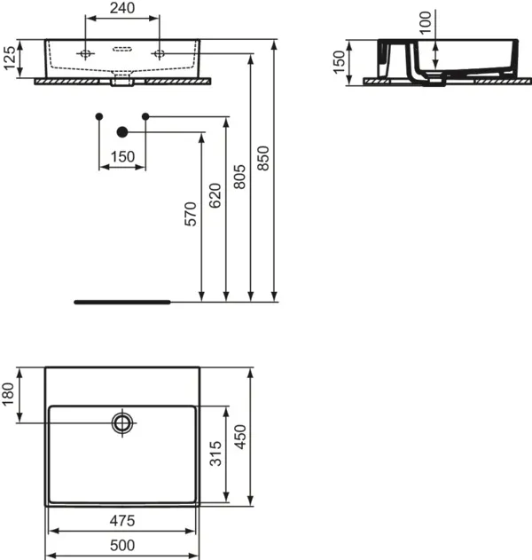 Waschbecken „Extra“ 50 × 45 × 15 cm in Weiß Waschbecken „Extra“ 50 × 45 × 15 cm in Weiß