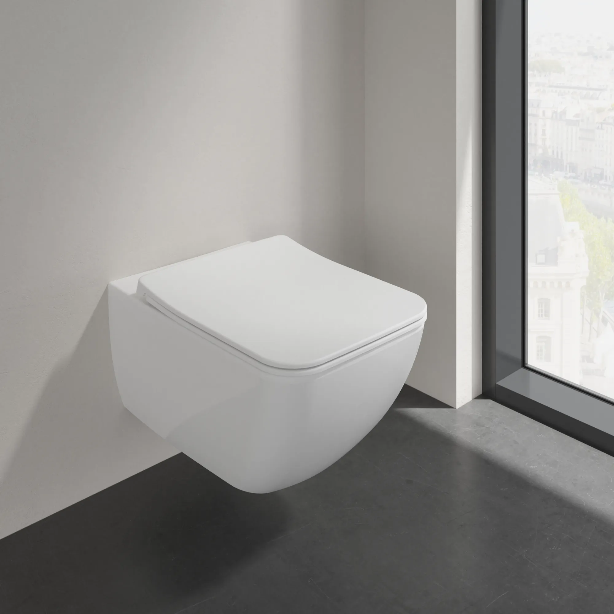 Wand-Tiefspül-WC Combi-Pack DirectFlush „Collaro“ mit SlimSeat 37,5 × 34 × 56 cm in Weiß Alpin, ohne Spülrand, Quick Release, Soft Closing