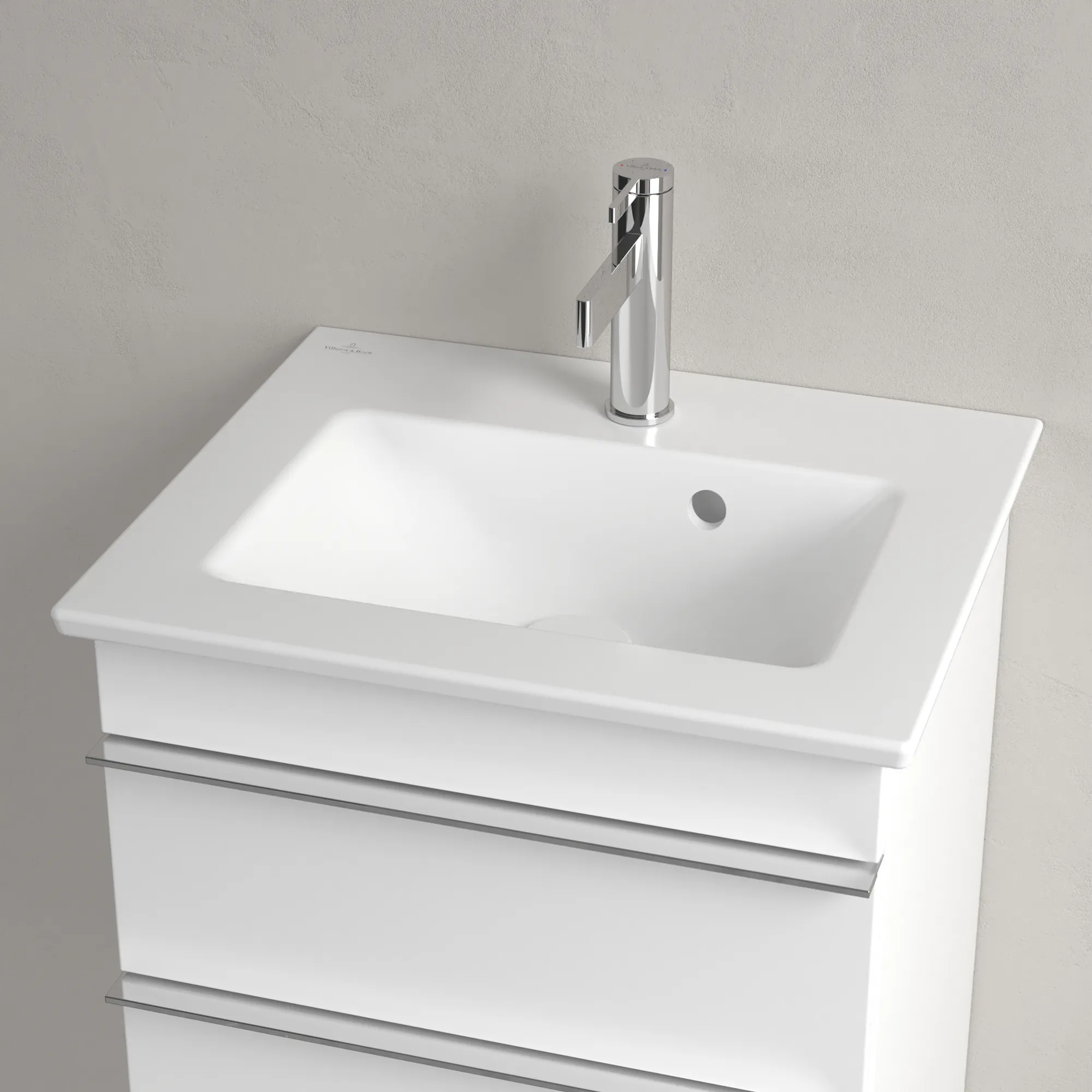 Handwaschbecken „Venticello“, mit Überlauf, mit Hahnlochbohrung 50 × 42 cm in Stone White