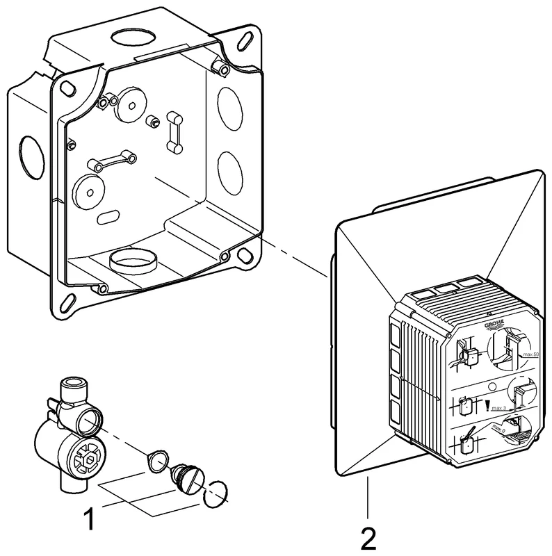 Urinal-Rohbauset Rapido UMB 38787, für manuelle Betätigung oder Tectron Infrarot Elektronik 6 V, für Nass- und Trockenausbau, für Fertigmontagesets mit Abmessungen 116 x 144 mm