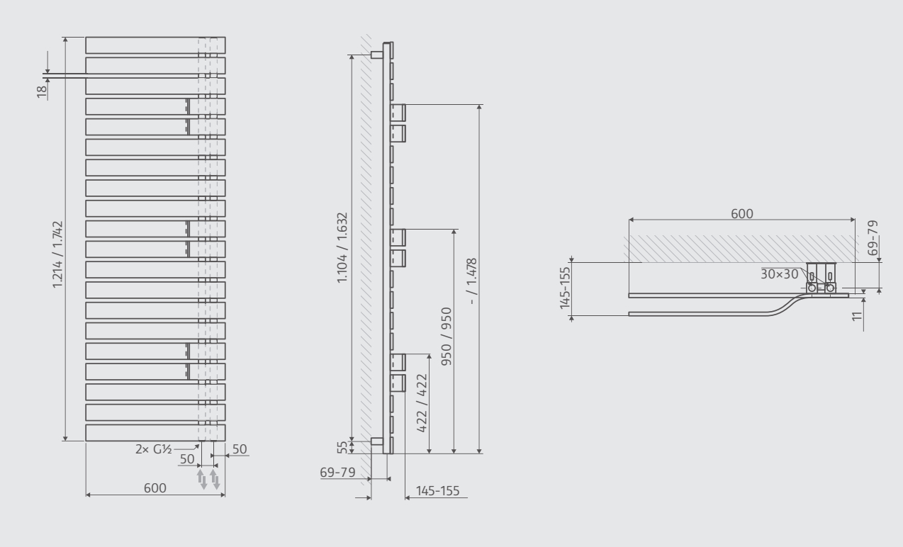 HSK Design-Heizkörper „Yenga Plus“ 60 × 174,2 cm in Anthrazit HSK Design-Heizkörper „Yenga Plus“ 60 × 174,2 cm in Anthrazit