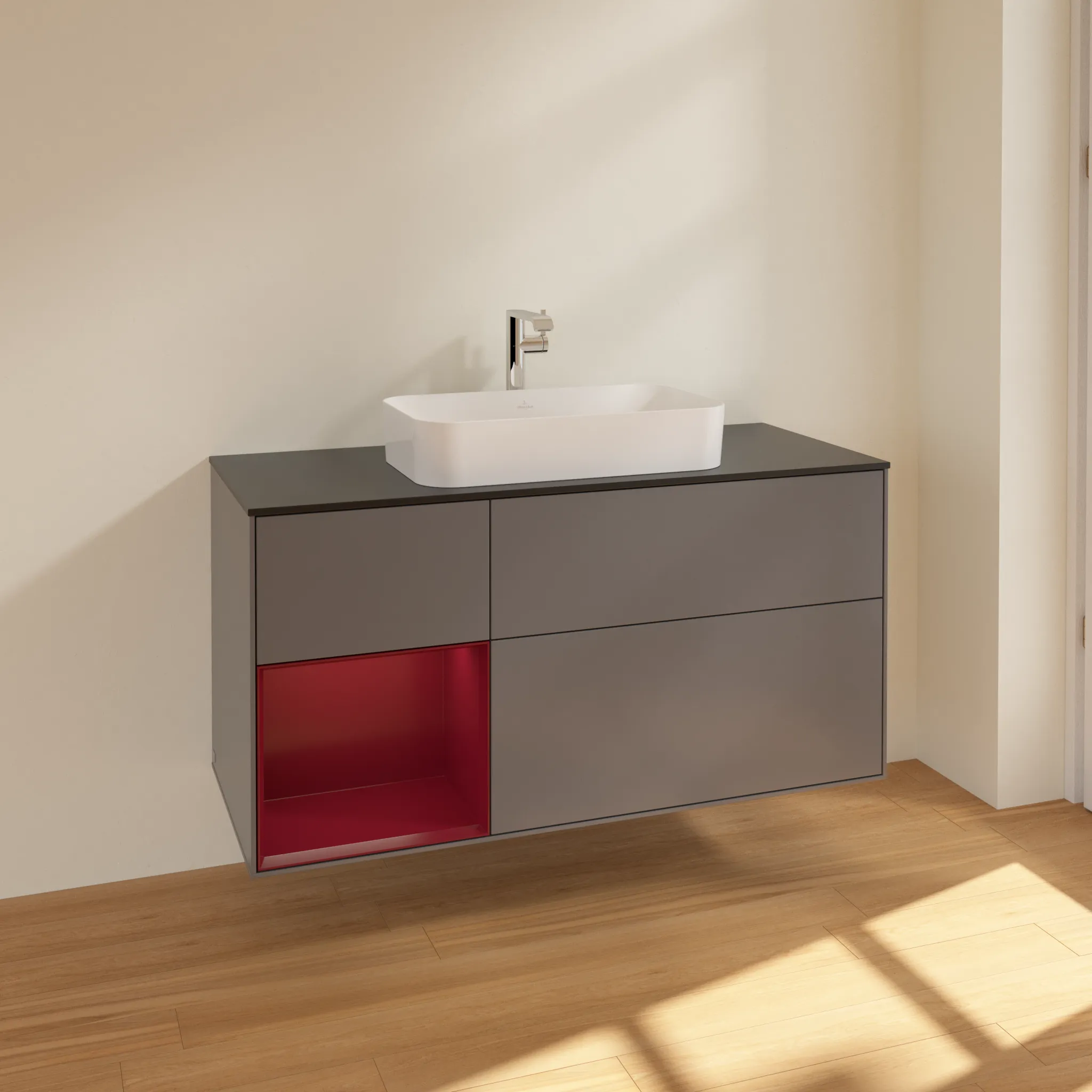 Villeroy & Boch Waschtischunterschrank „Finion“ für Schrankwaschtisch 1200 × 603 × 501 mm Anthracite Matt Lacquer, mit Hahnlochbohrung, für Becken mittig Villeroy & Boch Waschtischunterschrank „Finion“ für Schrankwaschtisch 1200 × 603 × 501 mm Anthracite Matt Lacquer, mit Hahnlochbohrung, für Becken mittig