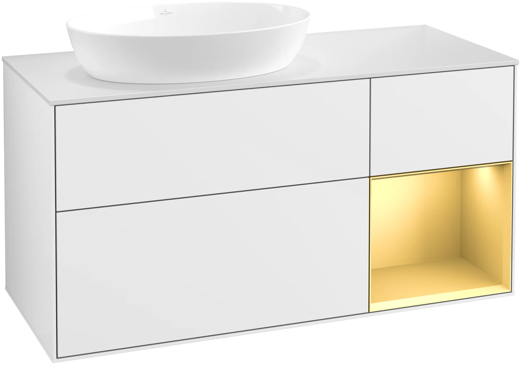 Villeroy & Boch Finion Waschbeckenunterschrank FA5 1200x603x501mm Glossy White Lacquer / Gold Matt Lacquer / Glass White Matt