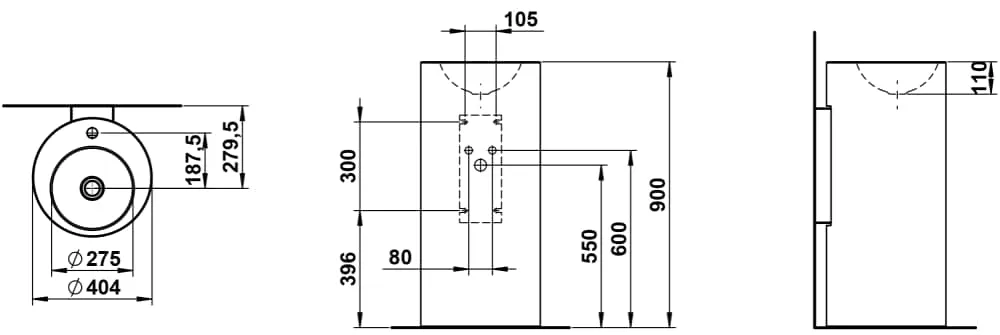 Laufen Waschtisch FORM bodenstehend rund 404 x 444 x 900 mm in weiß matt