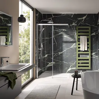 HSK Wandverkleidung „RenoDeco“ 1000 × 2550 mm Seidenmatt, Marmor, Nero-Grün HSK Wandverkleidung „RenoDeco“ 1000 × 2550 mm Seidenmatt, Marmor, Nero-Grün