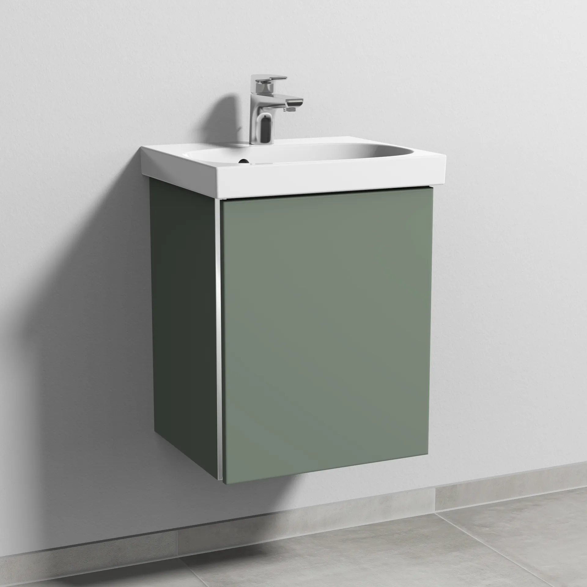 Sanipa Waschtischunterschrank „3way“ passend zu Keramik-Waschtische Acanto von Geberit 415 × 517 × 367 mm in Soft-Green, Anschlag rechts