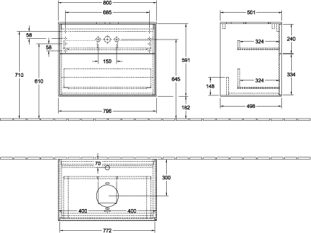 Villeroy & Boch Waschtischunterschrank „Finion“ für Schrankwaschtisch 80 × 60,3 × 50,1 cm 2 Schubladen, für Waschtischposition mittig in mittig