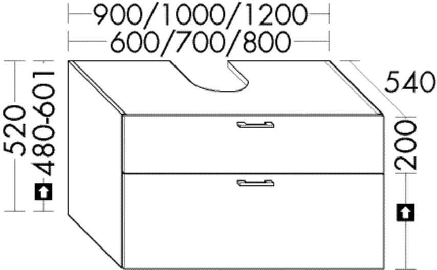 Waschtischunterschrank Sys30 von burgbad - 540 mm tief, 600 mm breit, 520 mm hoch, inkl. Metallkonsole und Raumsparsiphon