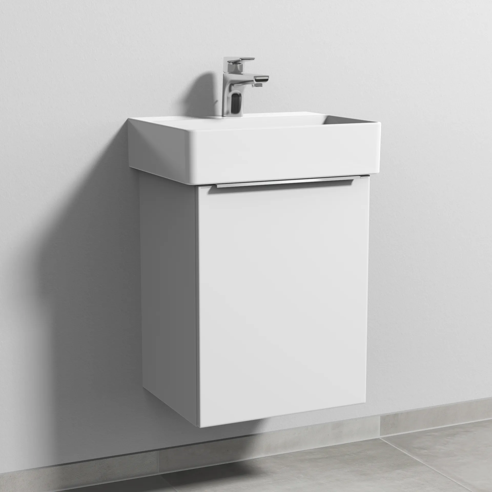 Sanipa Waschtischunterschrank „3way“ passend zu Keramik-Waschtische Dura Square von Duravit 400 × 517 × 337 mm in Weiß-Soft, Anschlag rechts