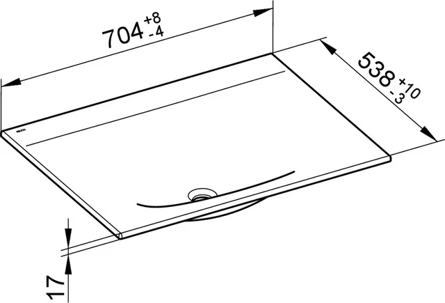 KEUCO Einbauwaschtisch „Edition 11“, ohne Hahnlochbohrung in Weiß, 704 × 538 × 17 mm