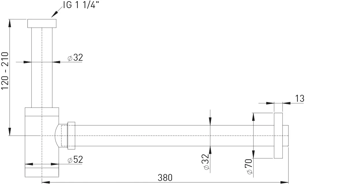 Design-Geruchverschluss ″PLUS″ 1 1/4″ x 32 mm Wandrohr 350 mm, verschraubt