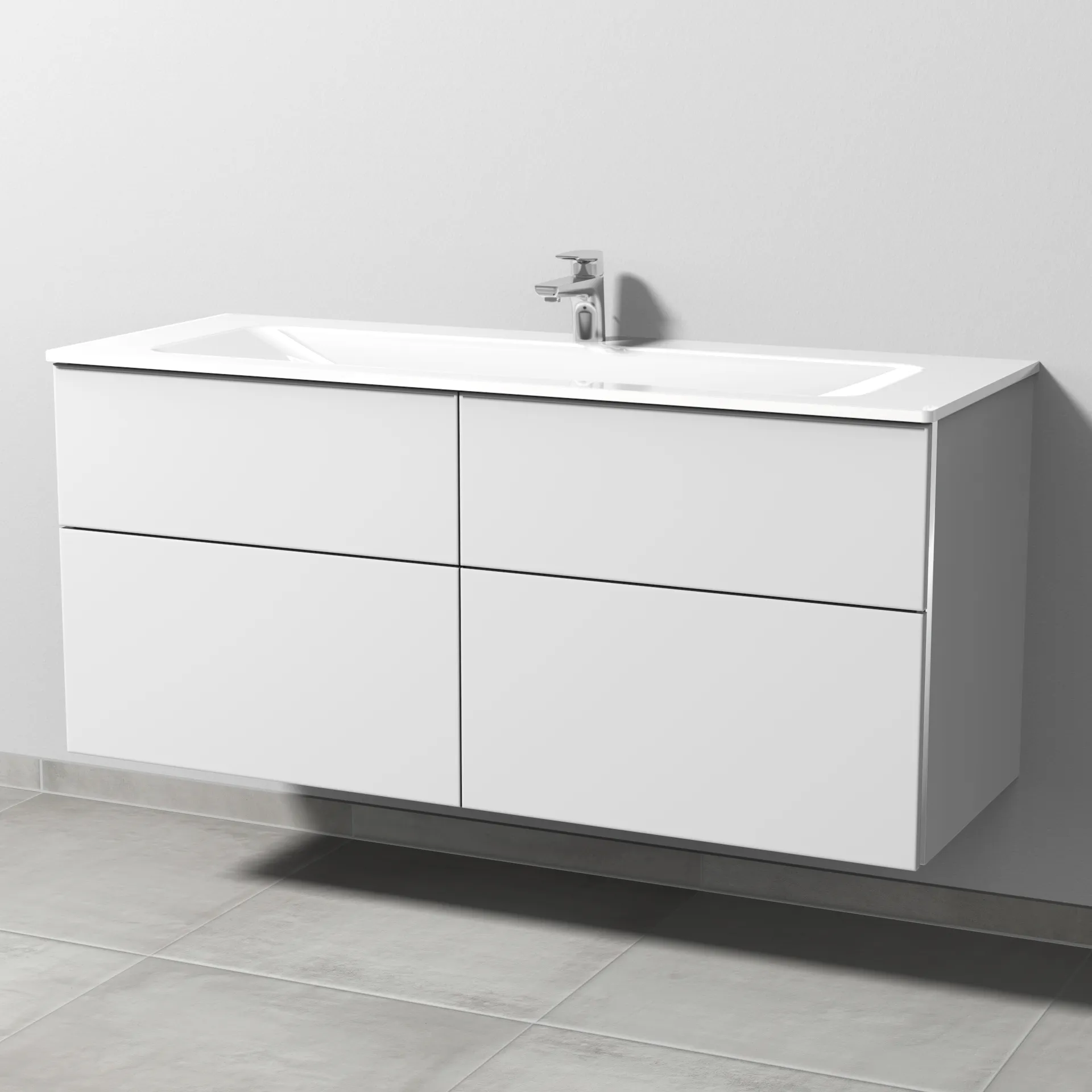 Sanipa Glas-Waschtisch-Waschtischunterschrank mit Waschtischunterschrank „3way“ 1300 × 582 × 487 mm in Weiß-Soft, mit Hahnlochbohrung