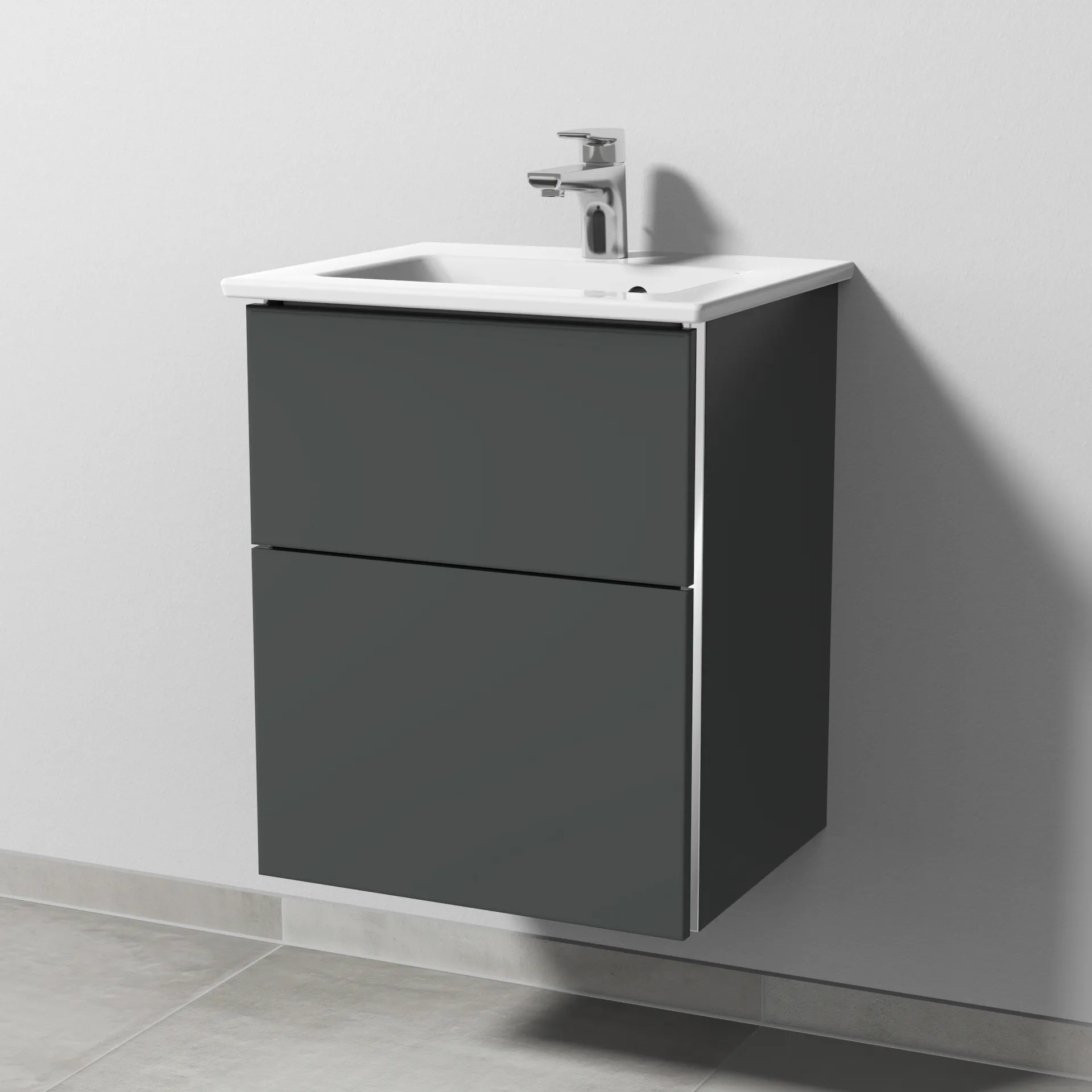 Sanipa Keramik-Waschtisch-Waschtischunterschrank mit Waschtischunterschrank „3way“ 465 × 591 × 401 mm in Anthrazit (matt), mit Hahnlochbohrung, Becken mittig Sanipa Keramik-Waschtisch-Waschtischunterschrank mit Waschtischunterschrank „3way“ 465 × 591 × 401 mm in Anthrazit (matt), mit Hahnlochbohrung, Becken mittig