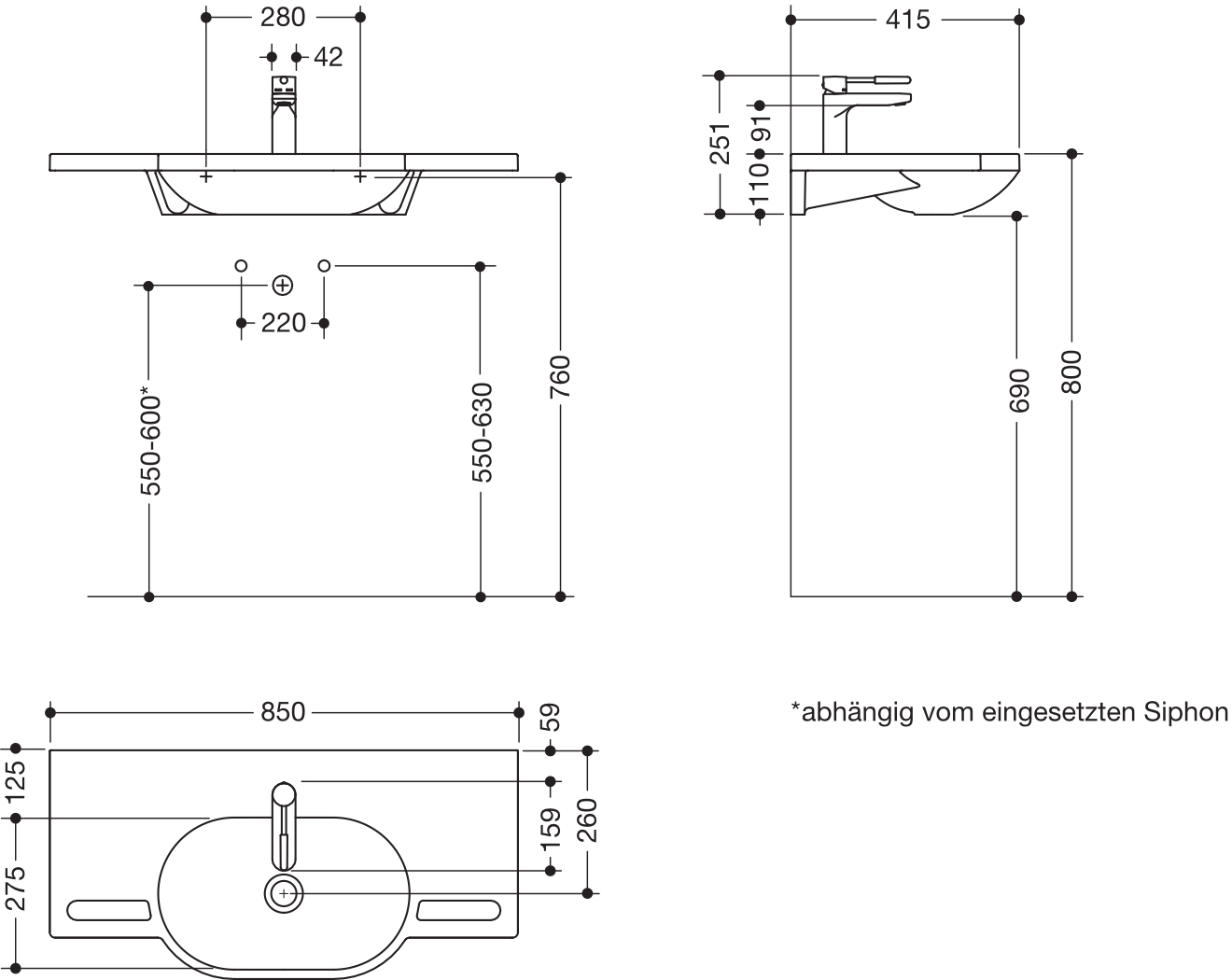 Set-Waschtisch und Armatur 85 × 41,5 × 11 cm in Senfgelb