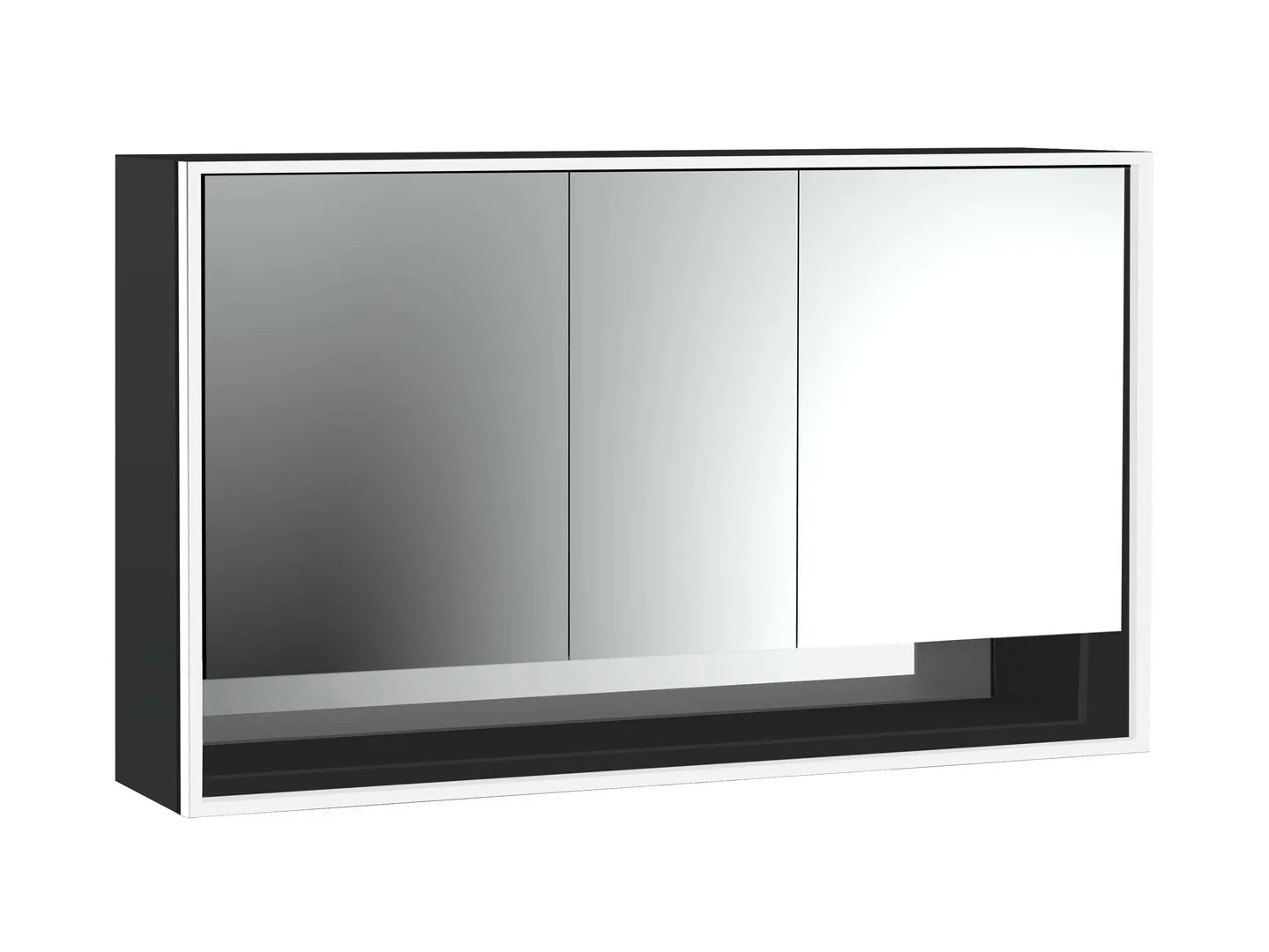 LED-Lichtspiegelschrank Loft mit Unterfach Aufputz, 1400 mm, 3-türig schwarz LED-Lichtspiegelschrank Loft mit Unterfach Aufputz, 1400 mm, 3-türig schwarz