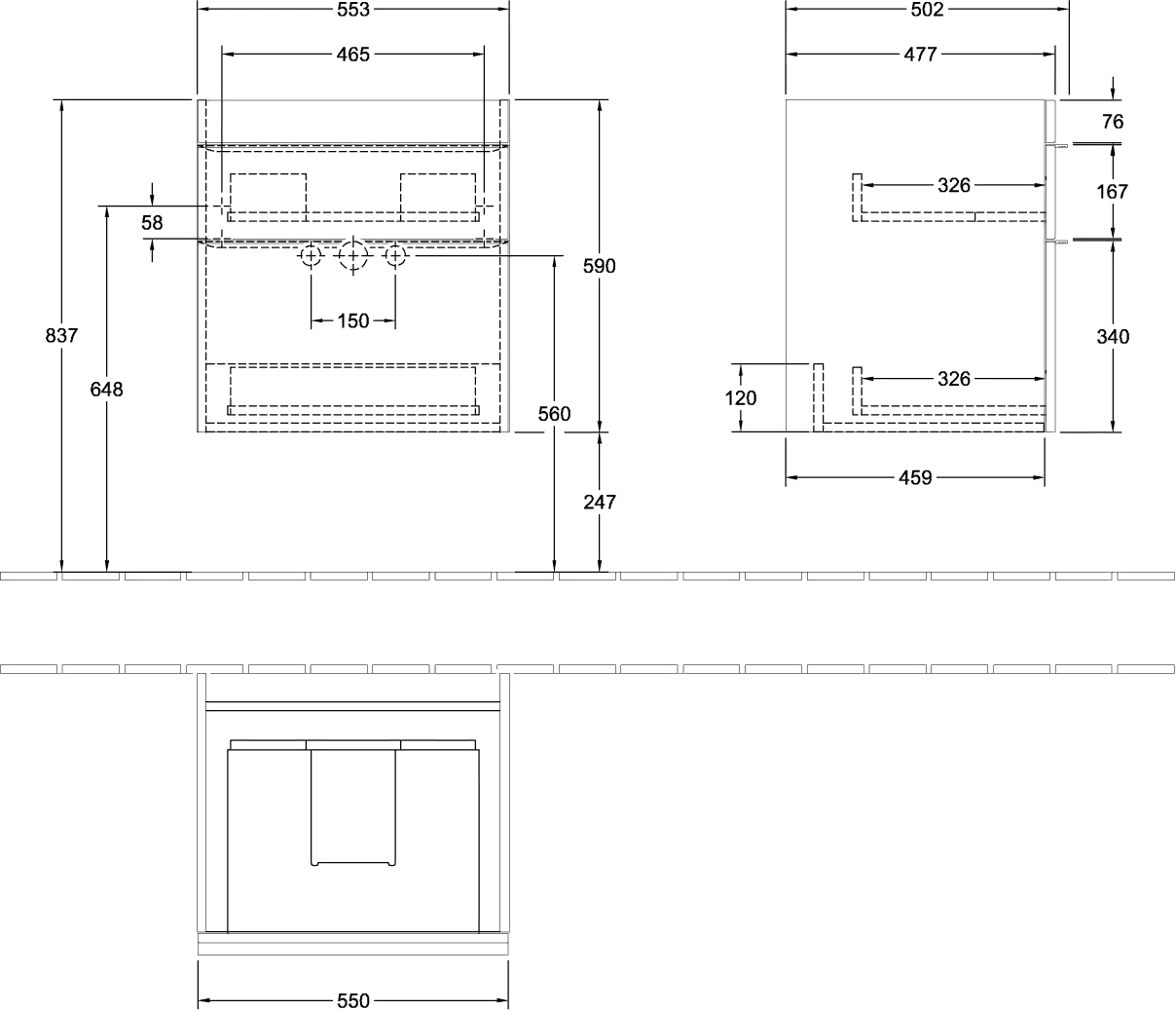 Villeroy & Boch Waschtischunterschrank „Venticello“ für Schrankwaschtisch 553 × 590 × 502 mm Taupe, für Becken mittig