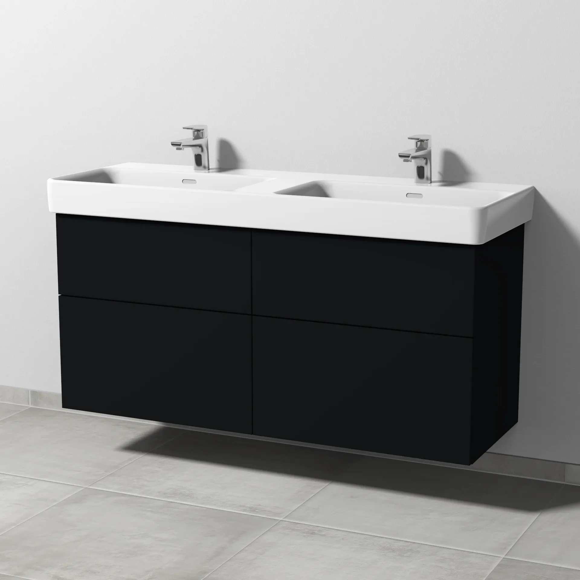 Sanipa Waschtischunterschrank „3way“ passend zu Keramik-Waschtische Pro S von Laufen 1250 × 593 × 437 mm in Schwarz (matt), mit Hahnlochbohrung,