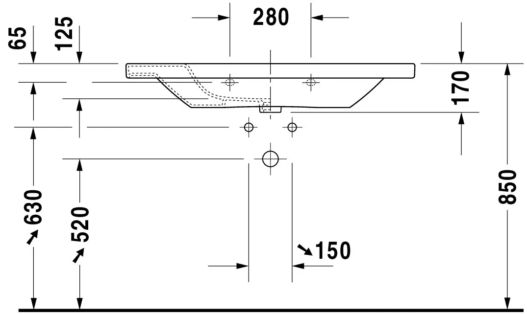Wandwaschtisch „DuraStyle“, mit Überlauf, Hahnlochposition mittig Wandwaschtisch „DuraStyle“, mit Überlauf, Hahnlochposition mittig