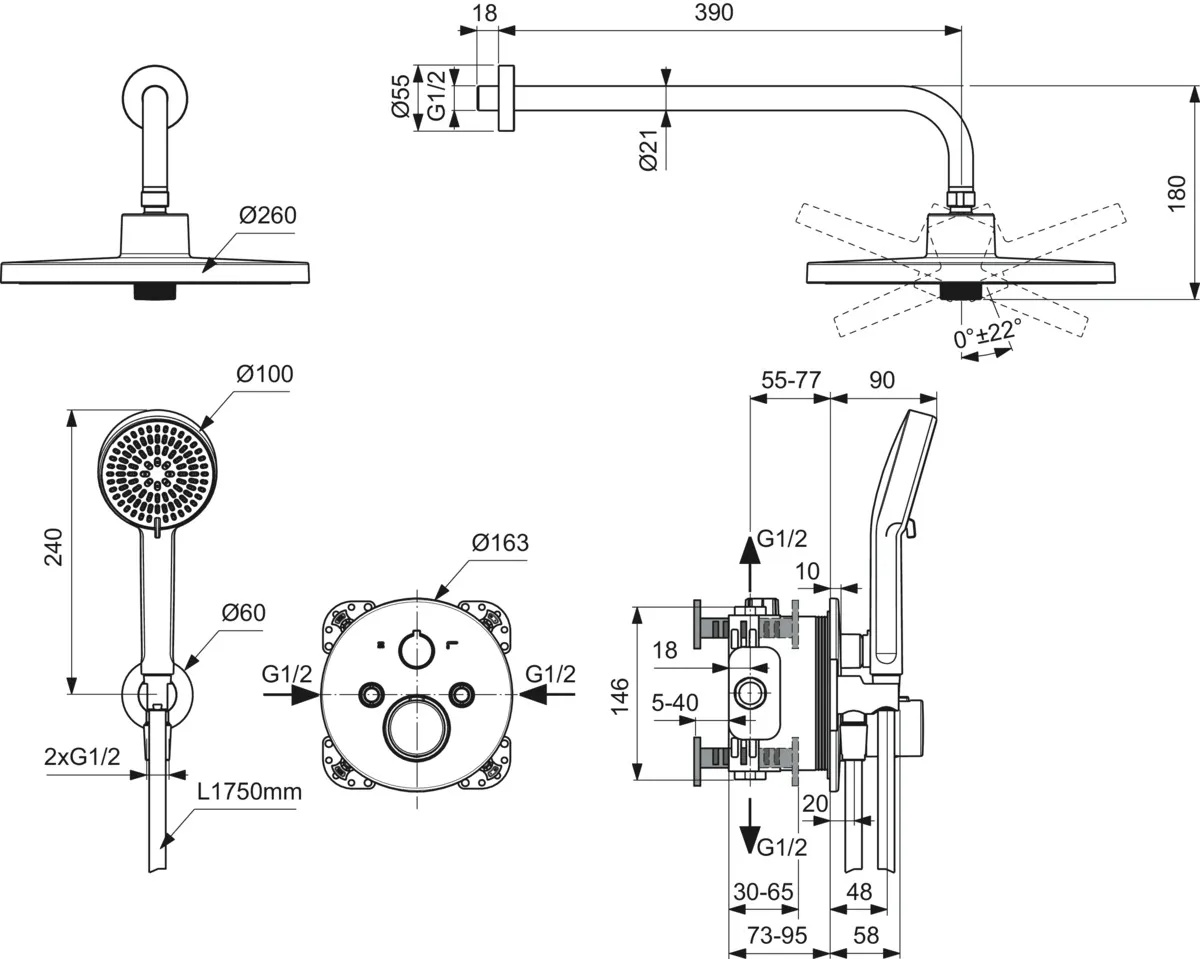 Ideal Standard Ceratherm T100 Armaturen-Paket Chrom Ideal Standard Ceratherm T100 Armaturen-Paket Chrom