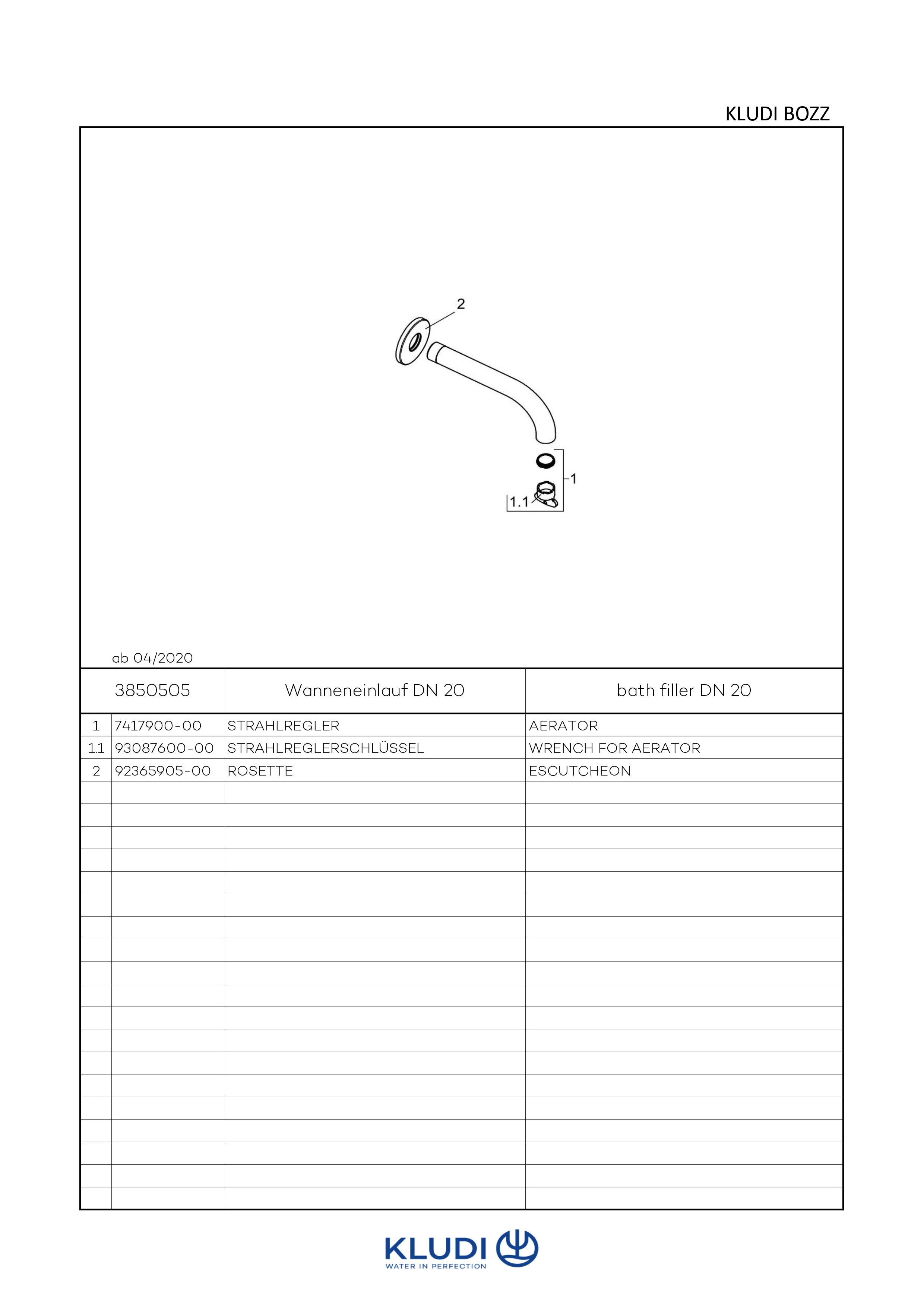 BOZZ Wanneneinlauf DN20 Ausladung 160 mm chrom