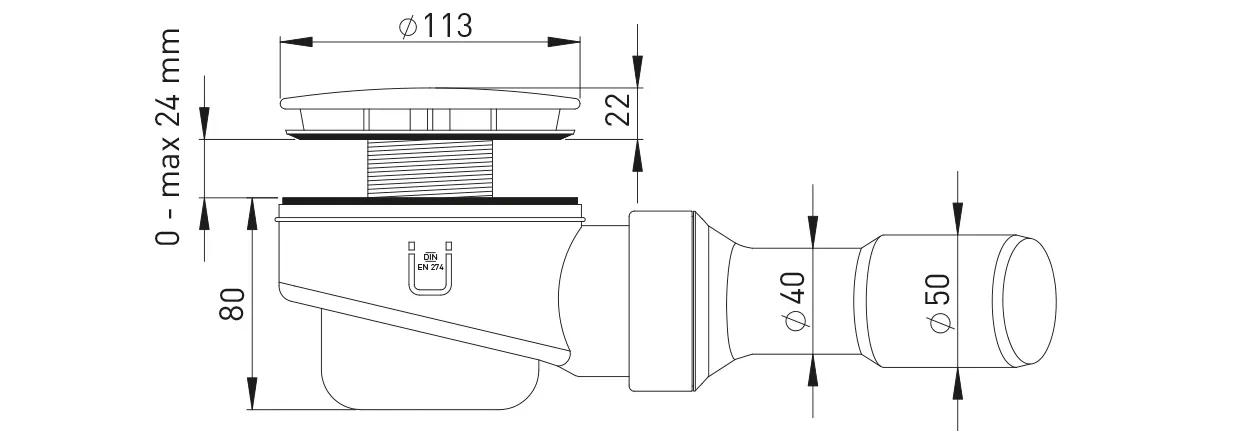 Ablaufgarnitur TW Abgang 40/50 mm für großen Brausetassenablauf Ablaufgarnitur TW Abgang 40/50 mm für großen Brausetassenablauf
