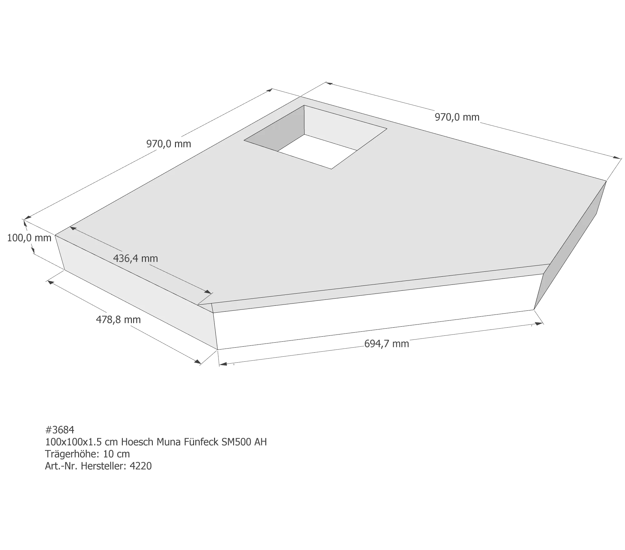 Duschwannenträger für Hoesch Muna 100 × 100 × 1,5 cm Breite: 100 cm / Länge: 100 cm Duschwannenträger für Hoesch Muna 100 × 100 × 1,5 cm Breite: 100 cm / Länge: 100 cm