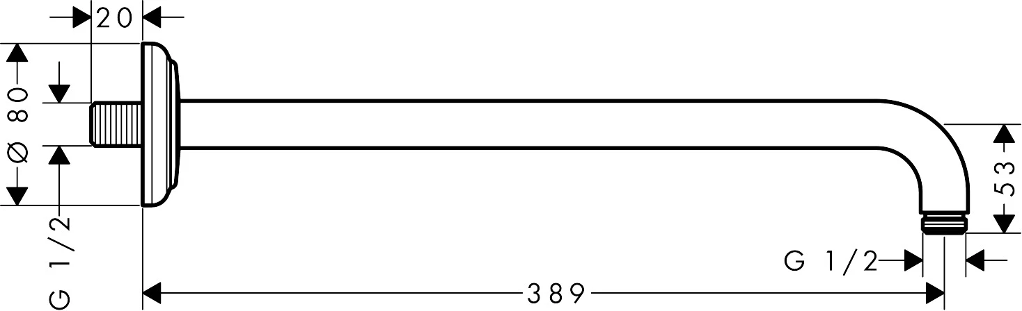 Brausearm DN15 389mm Ausladung Axor 90 Grad chrom ohne Kugelgelenk