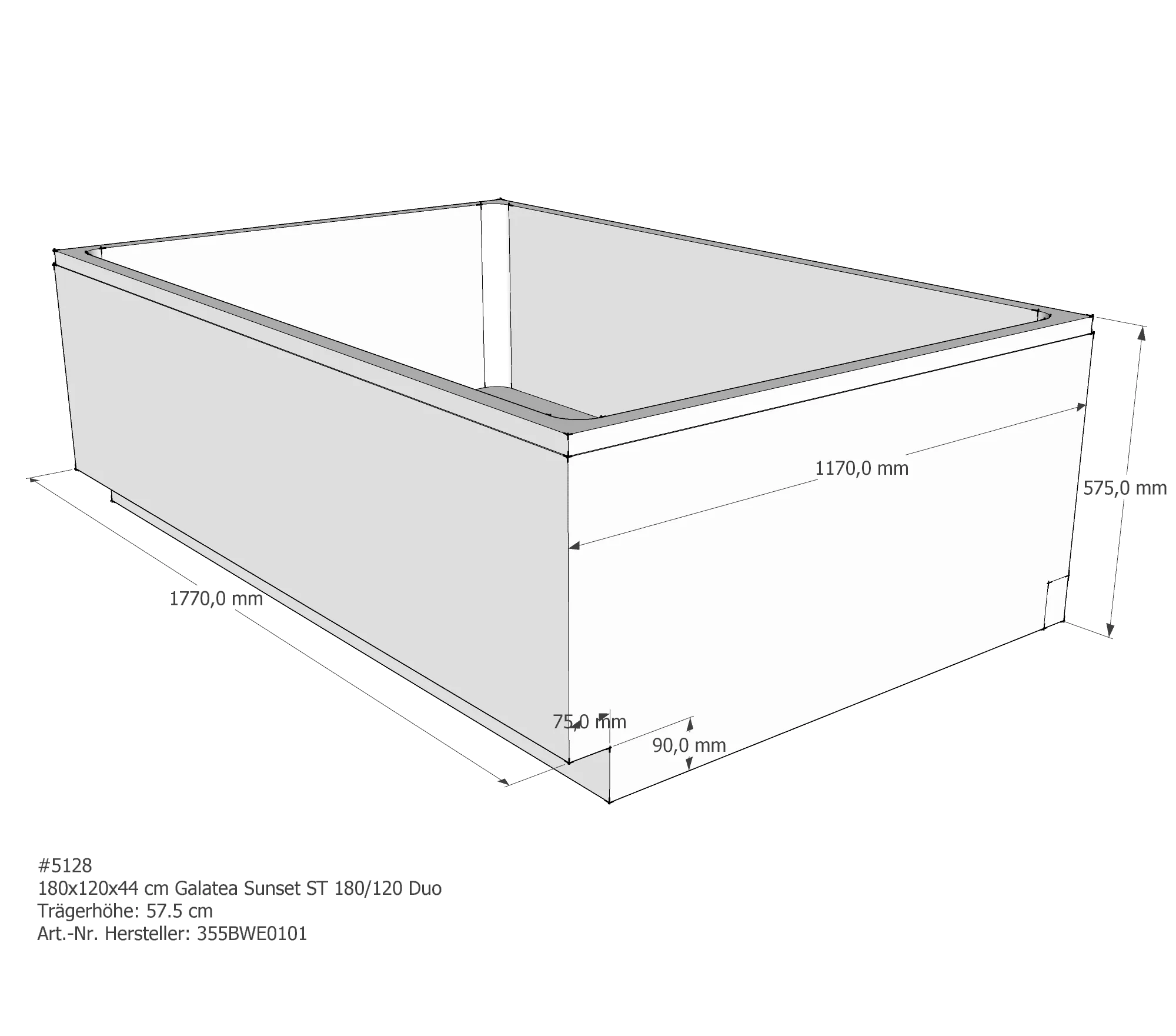 Badewannenträger für Galatea ~Sunset ST 180/120 Duo 180 × 120 × 44 cm Badewannenträger für Galatea ~Sunset ST 180/120 Duo 180 × 120 × 44 cm