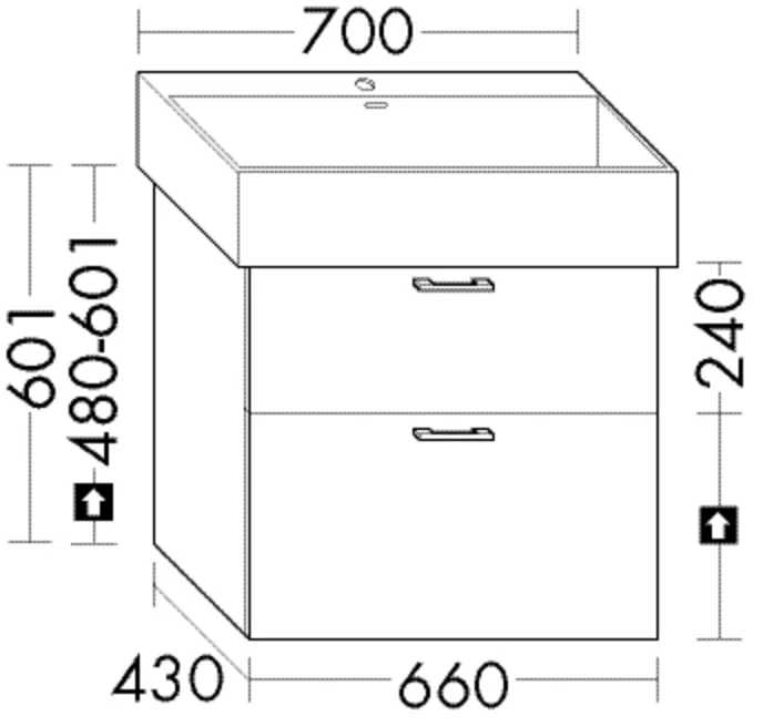 Burgbad Waschtischunterschrank Sys30, 430x660x601 mm, 1 Schublade oben, 1 Auszug unten, PG3