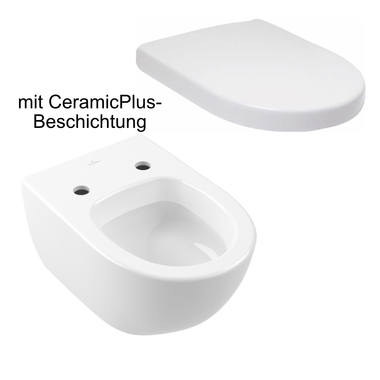 set Wand-Tiefspül-WC „Subway 2.0“ 37,5 × 36 × 56,5 cm, mit CeramicPlus, mit Spülrand, Abgang waagerecht und Villeroy & Boch WC-Sitz „Subway 2.0“ inkl. Deckel 35,9 × 45,9 × 6 cm ,, Quick Release, Soft Closing