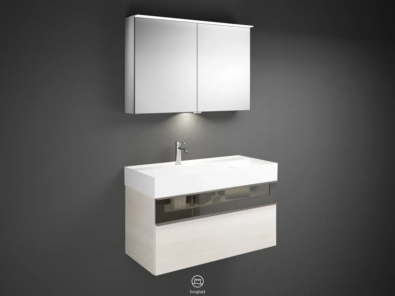 burgbad Yumo SFLA102 Badmöbelset Spiegelschrank mit Mineralguss-Waschtisch burgbad Yumo SFLA102 Badmöbelset Spiegelschrank mit Mineralguss-Waschtisch