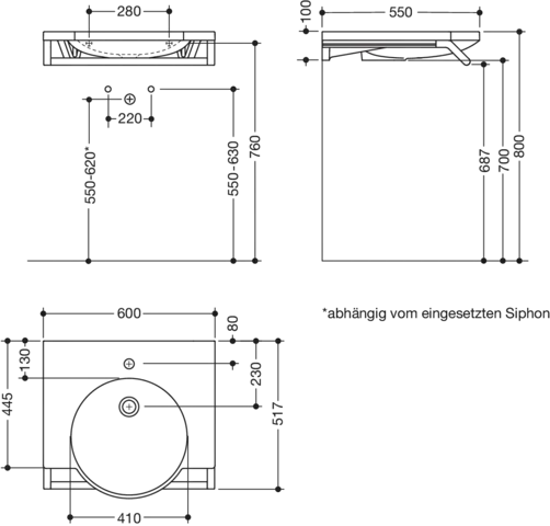 HEWI Waschtischset mit Haltegriff, alpinweiß, B: 600 mm, T: 550 mm HEWI Waschtischset mit Haltegriff, alpinweiß, B: 600 mm, T: 550 mm