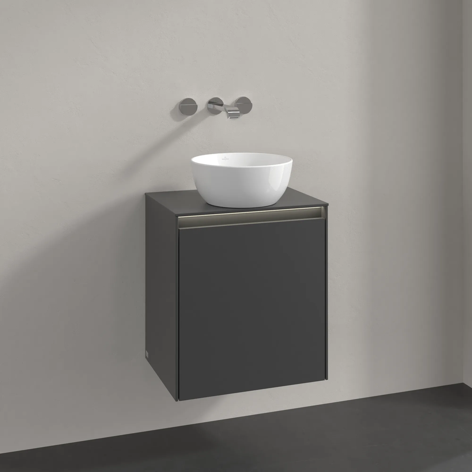 Villeroy & Boch Waschtischunterschrank „Collaro“ 500 × 548 × 380 mm Graphite, für Becken mittig, Anschlag rechts, mit Beleuchtung