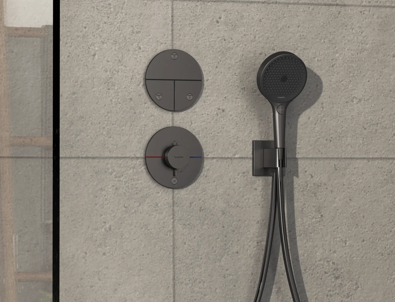 Hansgrohe ShowerSelect Comfort S Thermostat Unterputz, Brushed Black Chrome, 1 Verbraucher + zusätzlicher Abgang, flache Rosette, einfache Installation