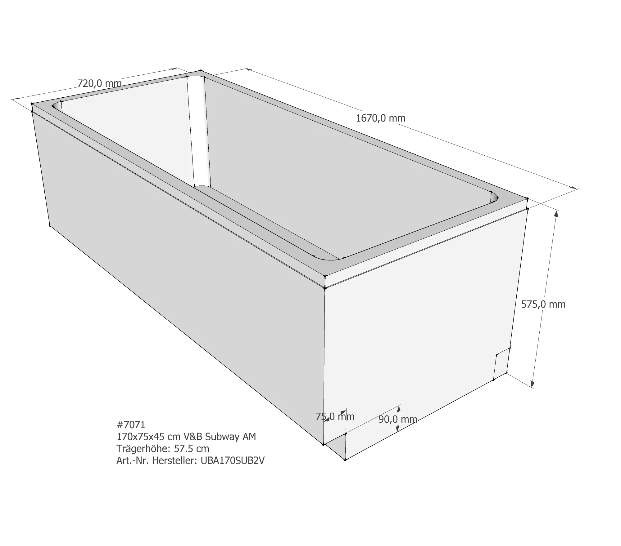 Badewannenträger für Villeroy & Boch Subway 170 × 75 × 45 cm