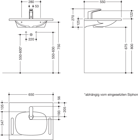 Set-Waschtisch und Armatur 65 × 55 × 12,5 cm