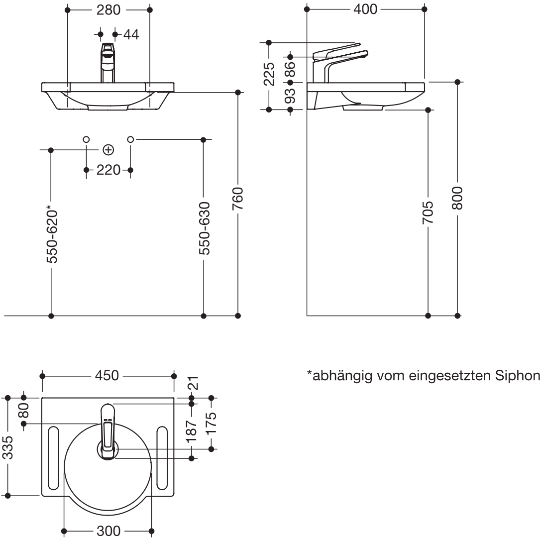 Set-Waschtisch und Armatur 45 × 40 × 9 cm