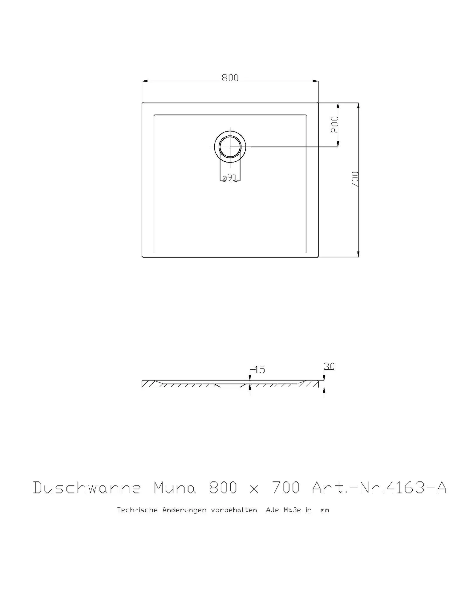 Duschwanne „Muna“ Rechteck 80 × 70 cm in Schiefergrau